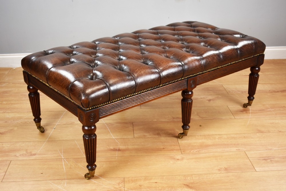 Large Antique Hand Dyed Leather Stool View VI