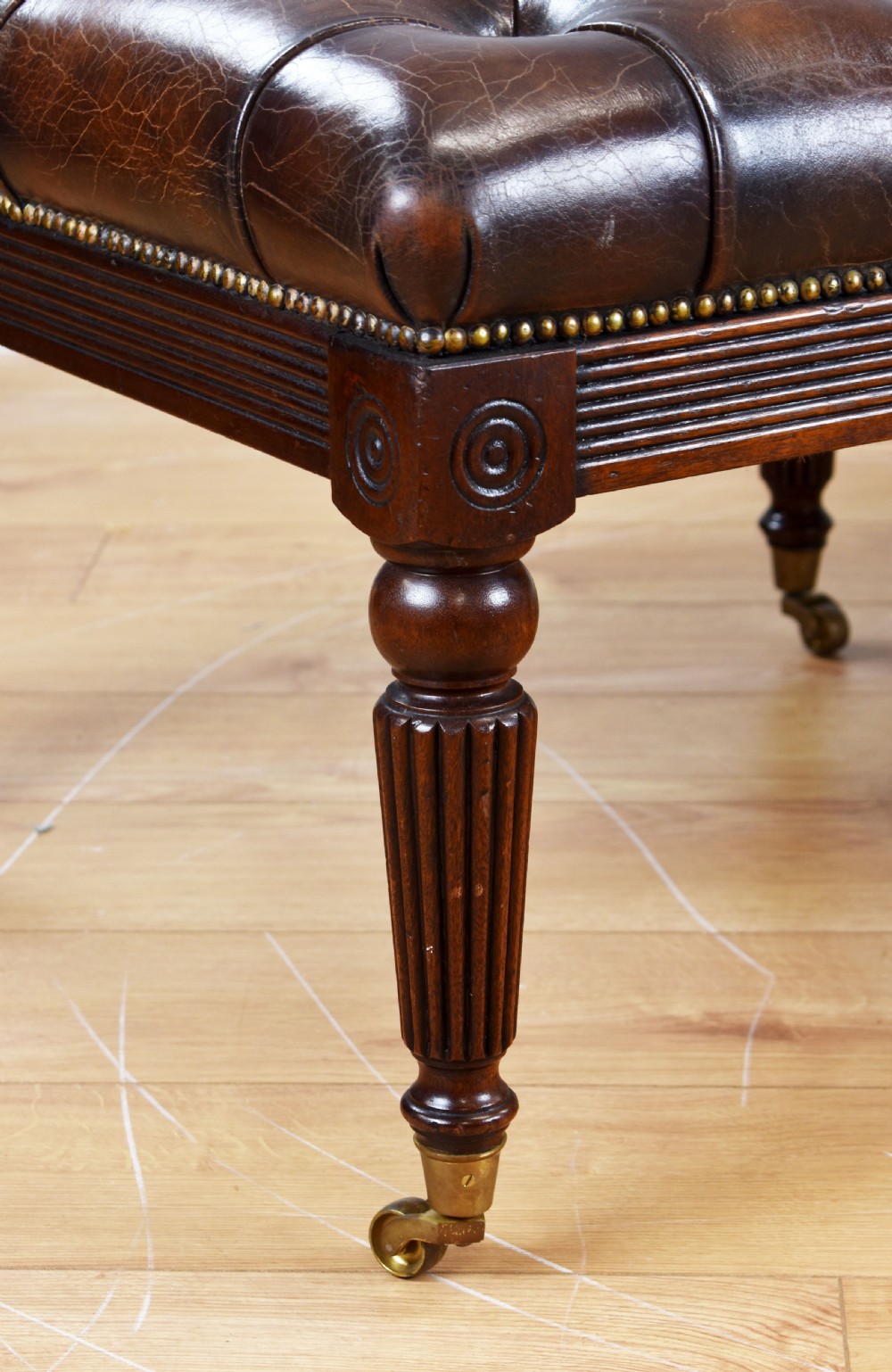 Large Antique Hand Dyed Leather Stool View VII