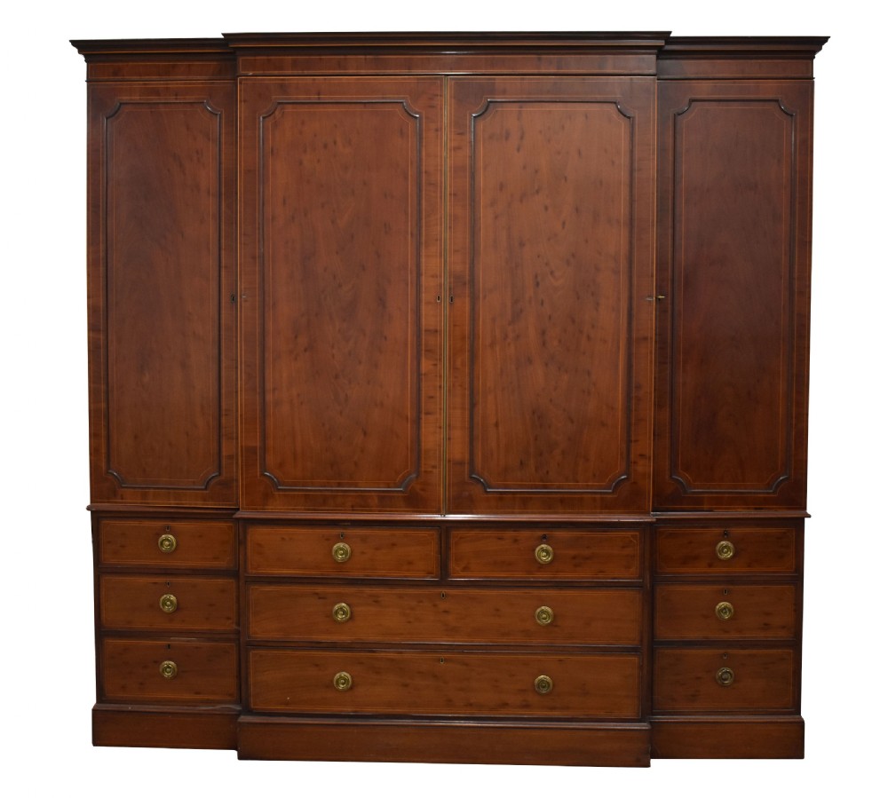 Large Antique Mahogany Breakfront Wardrobe