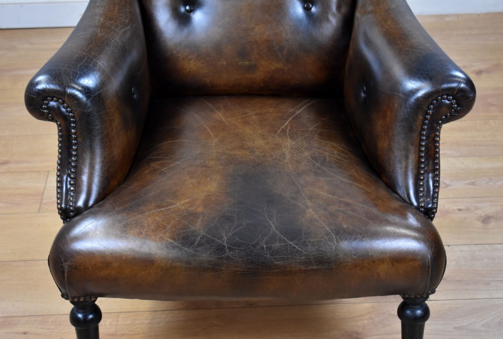 Victorian Hand Dyed Leather Armchair View V