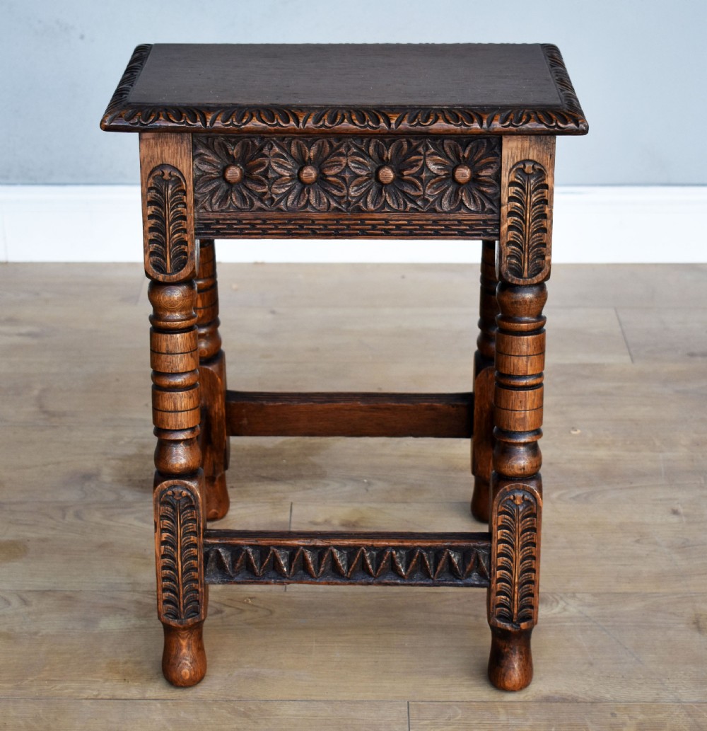 Antique Carved Oak Joint Stool View II