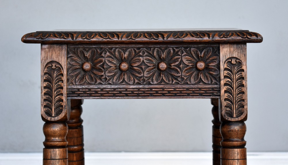 Antique Carved Oak Joint Stool View III