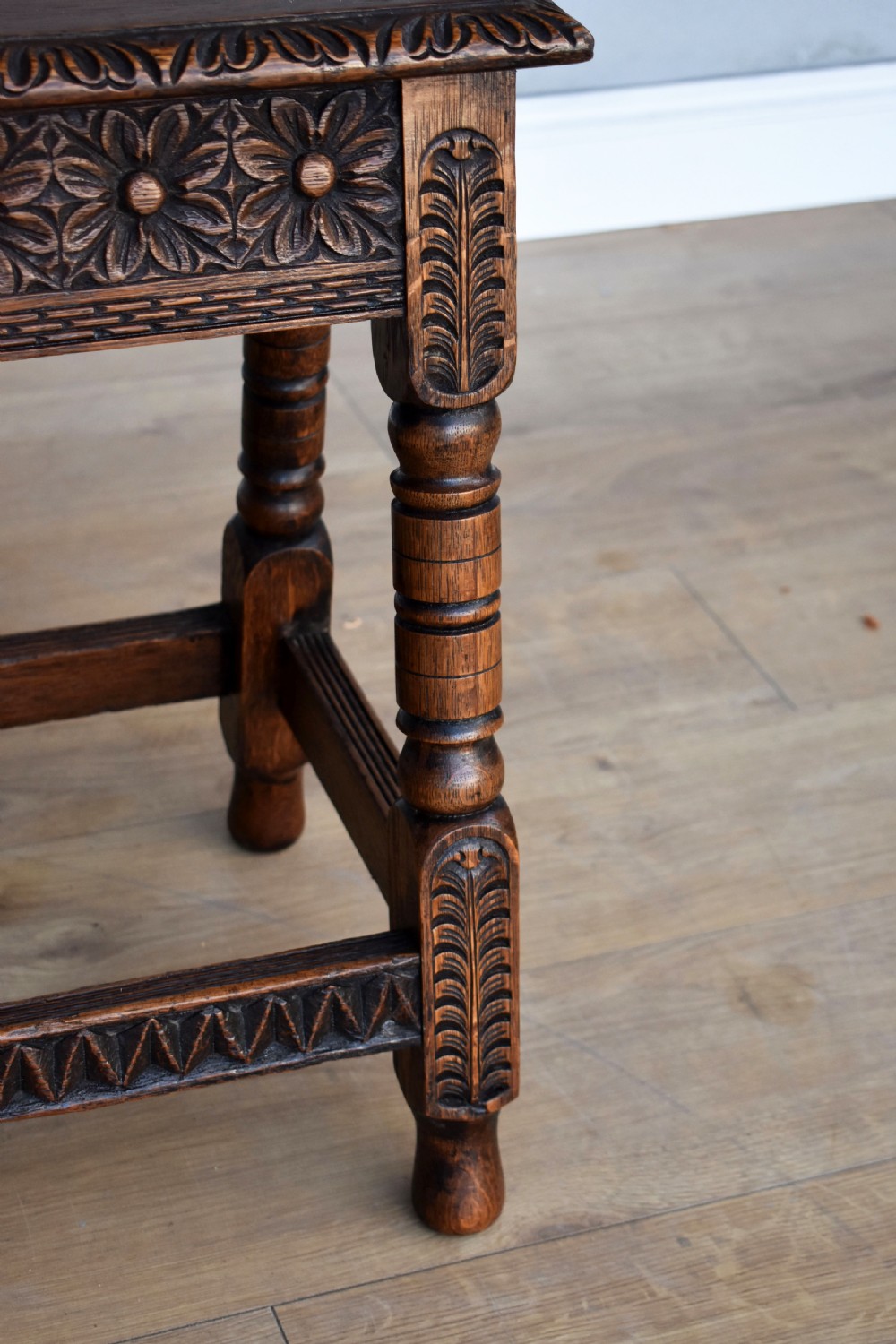Antique Carved Oak Joint Stool View V