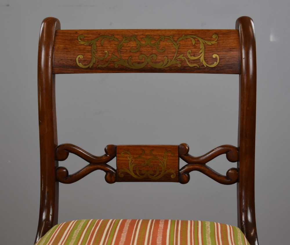 Set Six Mahogany Brass Inlaid Dining Chairs View VIII