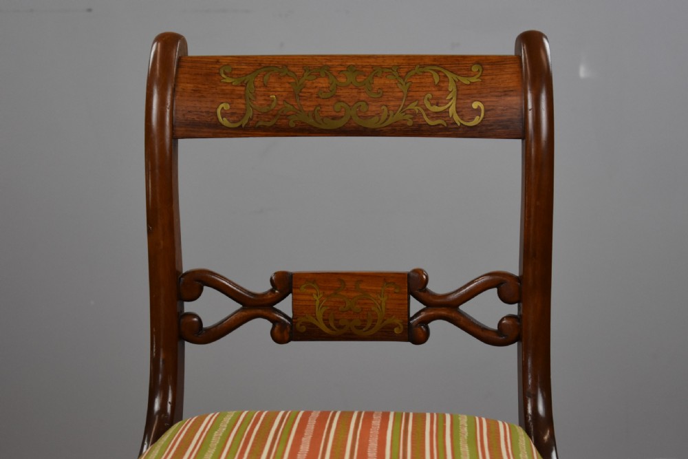 Set Six Mahogany Brass Inlaid Dining Chairs View IX