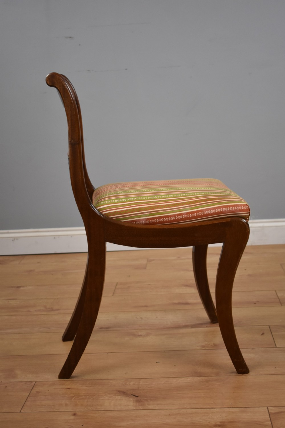 Set Six Mahogany Brass Inlaid Dining Chairs View XIV