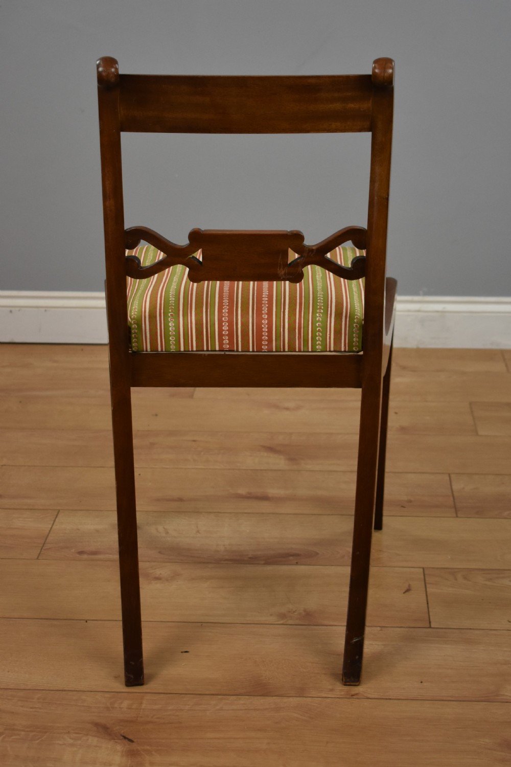 Set Six Mahogany Brass Inlaid Dining Chairs View XV