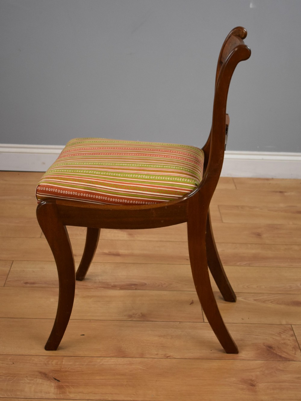Set Six Mahogany Brass Inlaid Dining Chairs View XVI