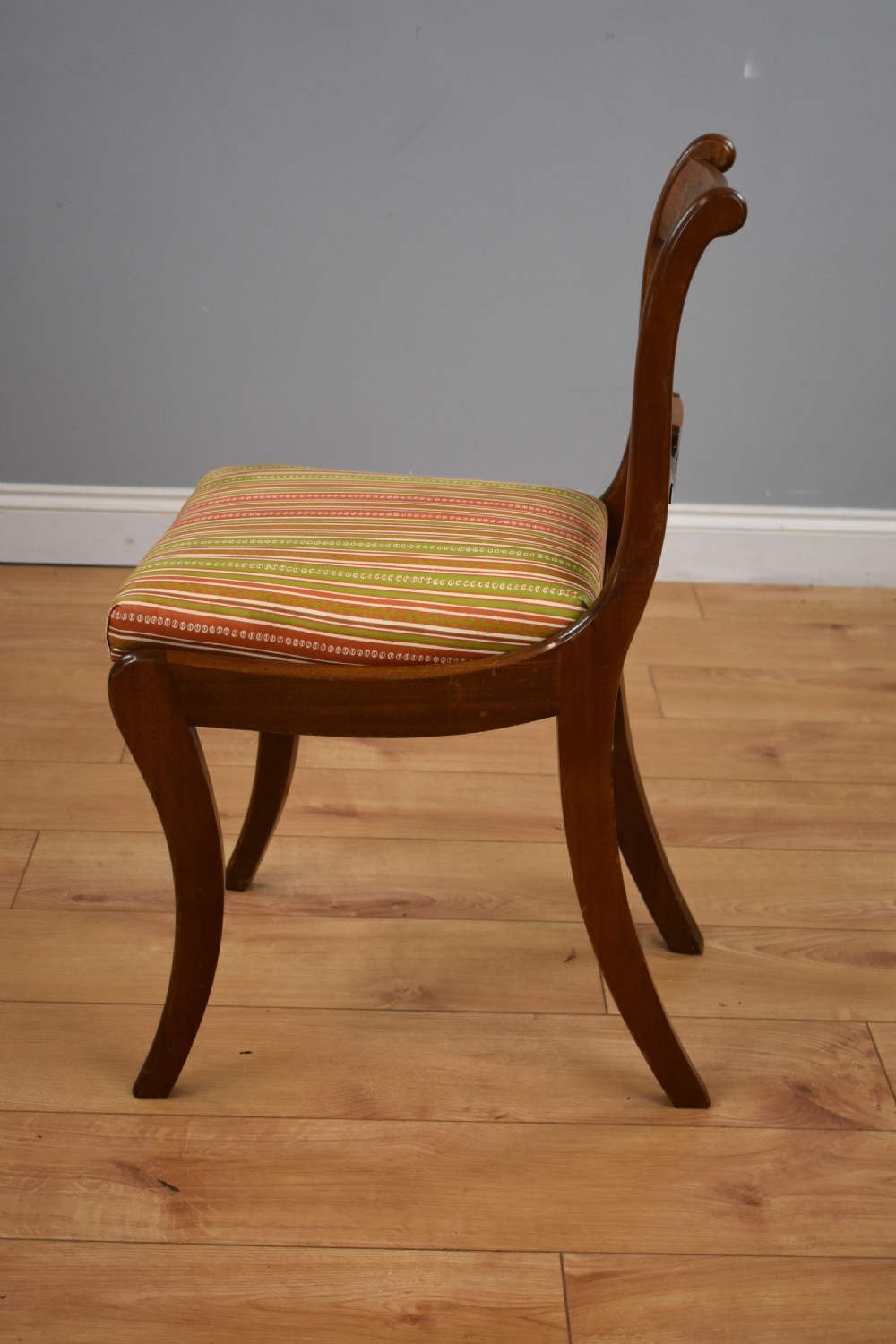 Set Six Mahogany Brass Inlaid Dining Chairs View XVII