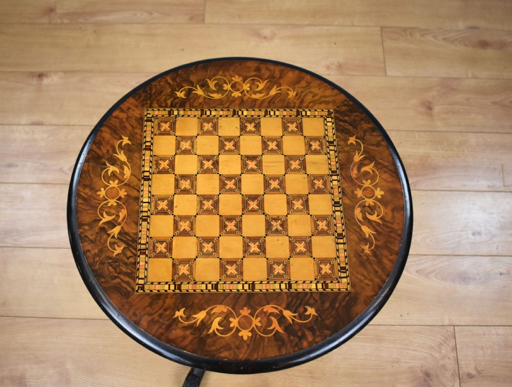 Victorian Walnut Inlaid Chess Table View VII