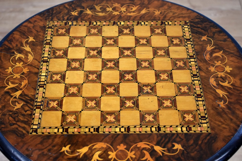 Victorian Walnut Inlaid Chess Table View VIII