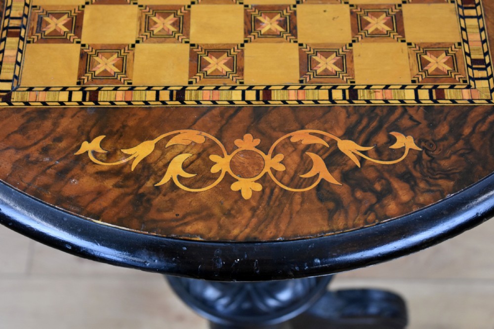 Victorian Walnut Inlaid Chess Table View IX