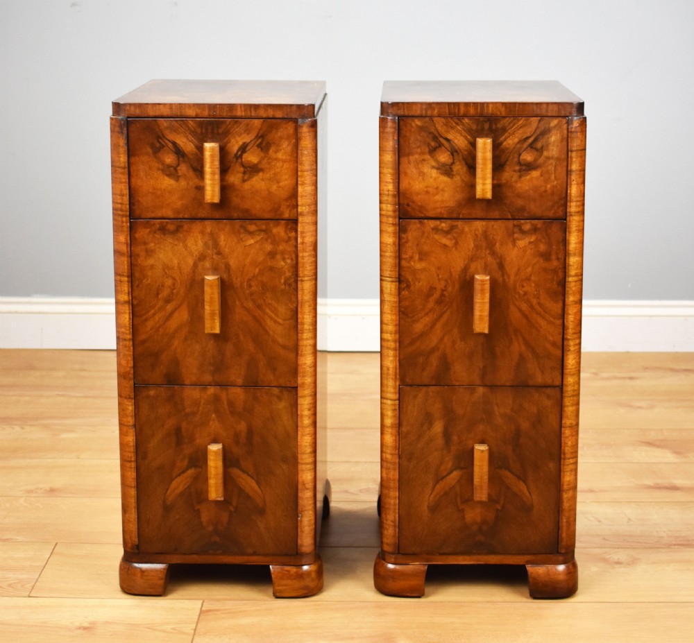 A Pair of Art Deco Walnut Bedside Chests