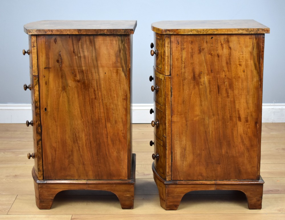 Pair of Victorian Burr Walnut Bow Front Bedside Cabinets View III