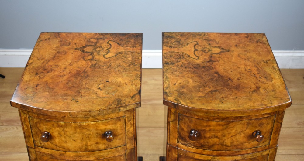 Pair of Victorian Burr Walnut Bow Front Bedside Cabinets View IV