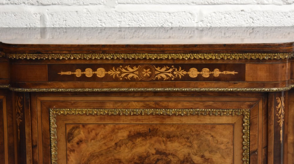 Victorian Burr Walnut Inlaid Serpentine Credenza View IV