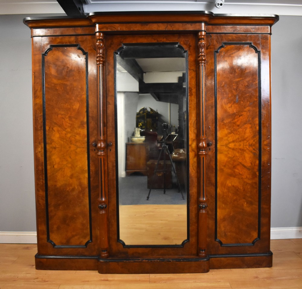Victorian Burr Walnut Breakfront Wardrobe