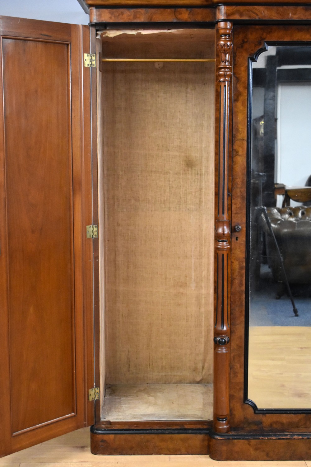 Victorian Burr Walnut Breakfront Wardrobe View V