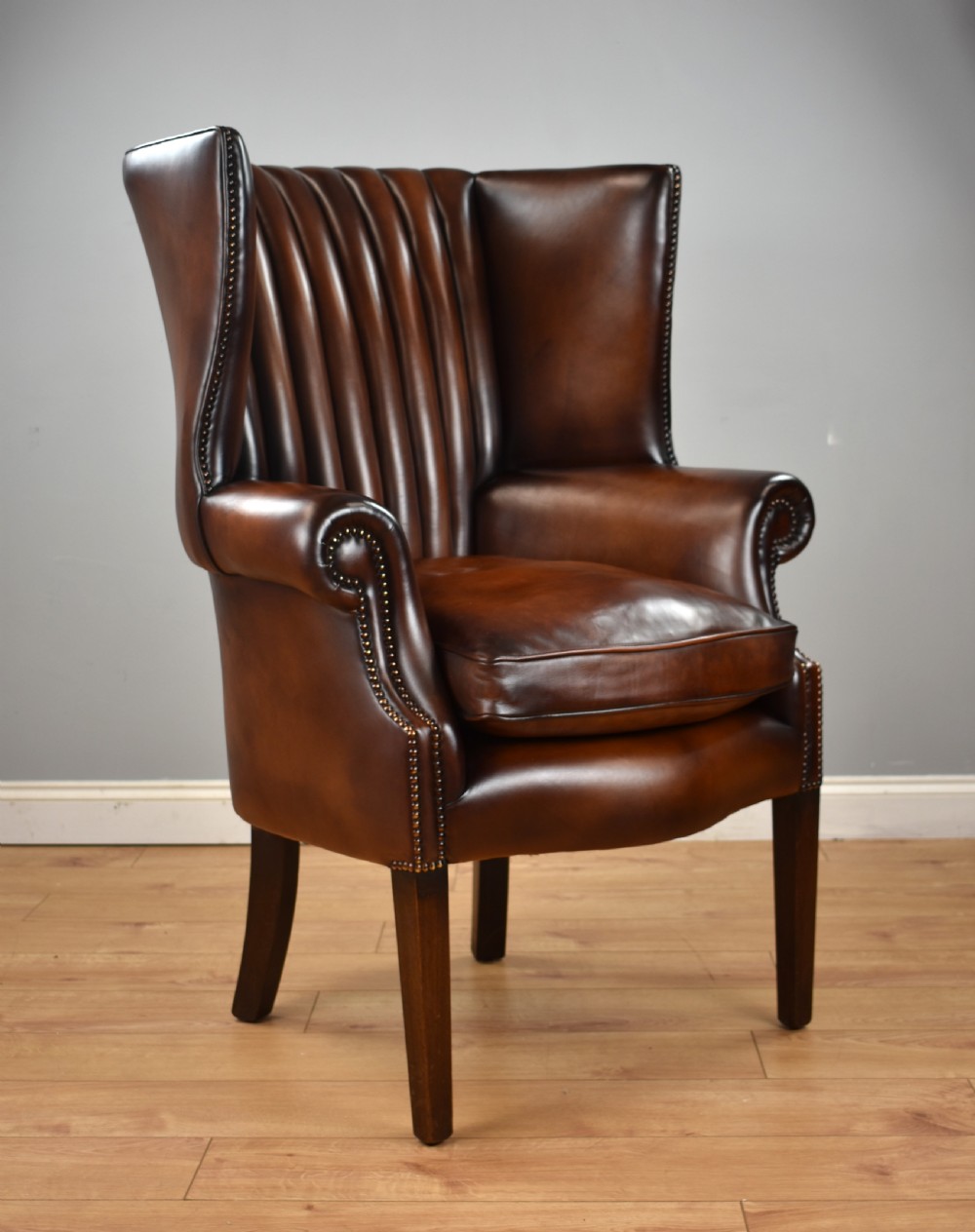 Antique Hand Dyed Leather Barrel Back Armchair