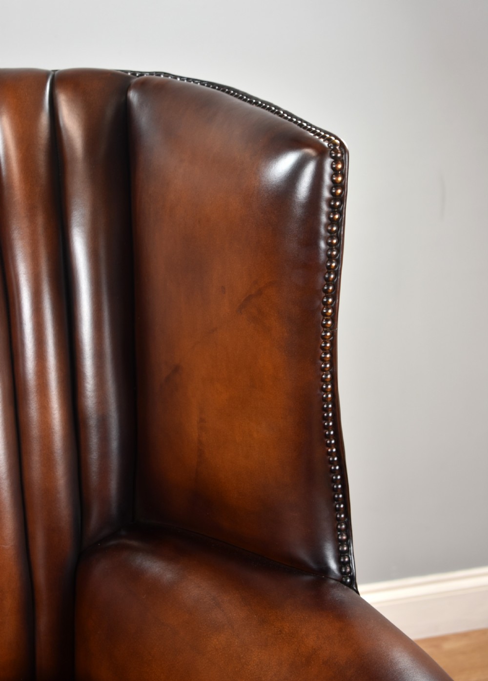 Antique Hand Dyed Leather Barrel Back Armchair View II