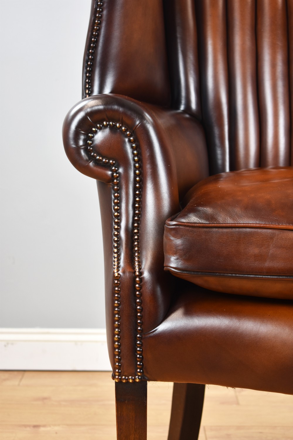 Antique Hand Dyed Leather Barrel Back Armchair View IV