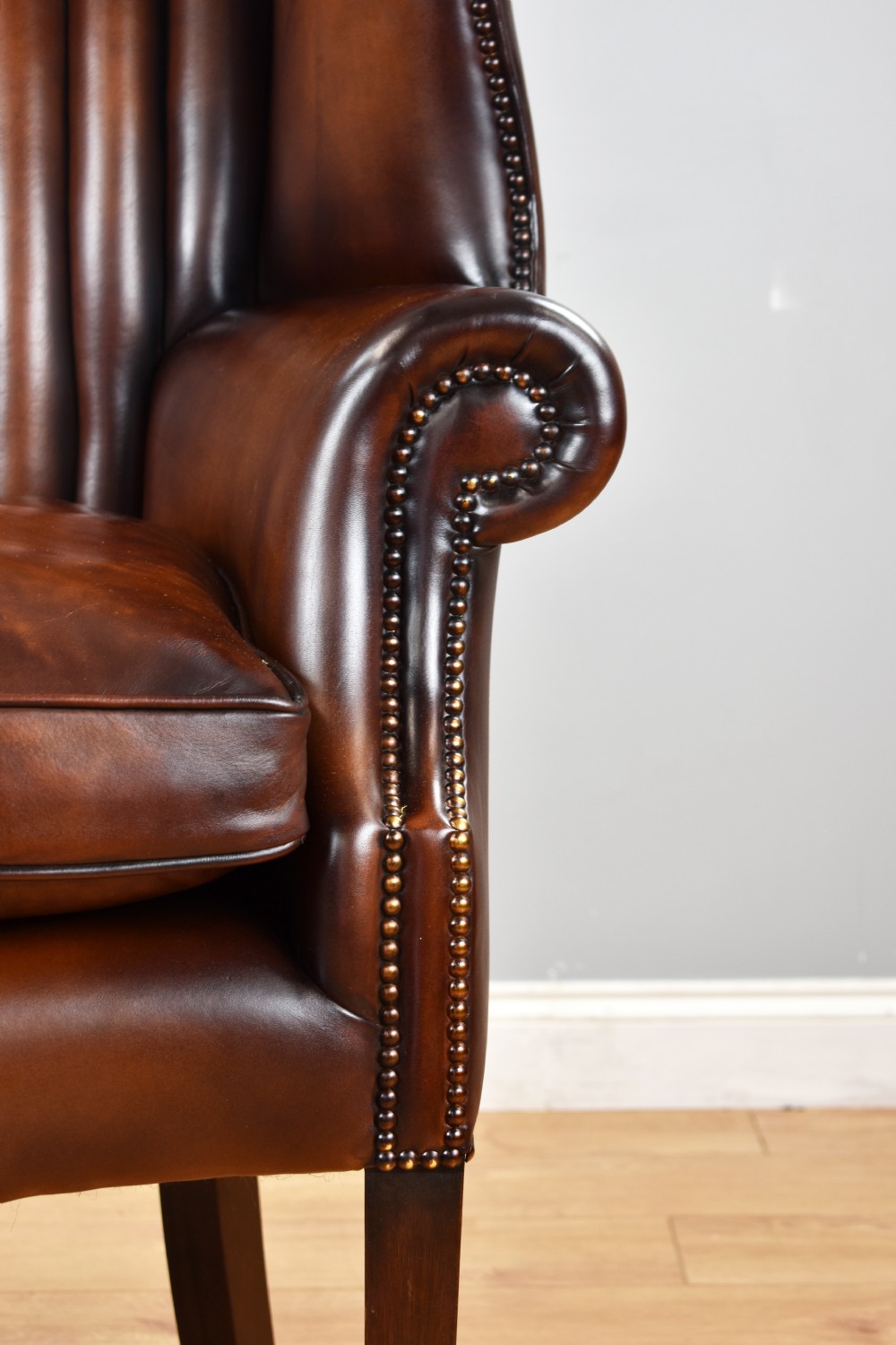 Antique Hand Dyed Leather Barrel Back Armchair View VI