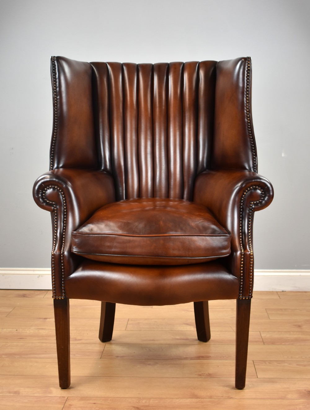Antique Hand Dyed Leather Barrel Back Armchair View IX