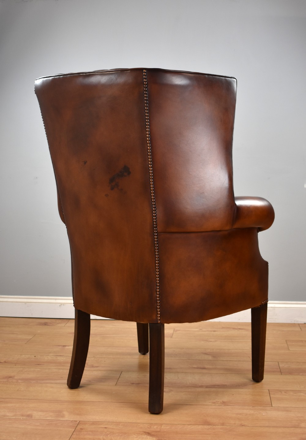 Antique Hand Dyed Leather Barrel Back Armchair View X