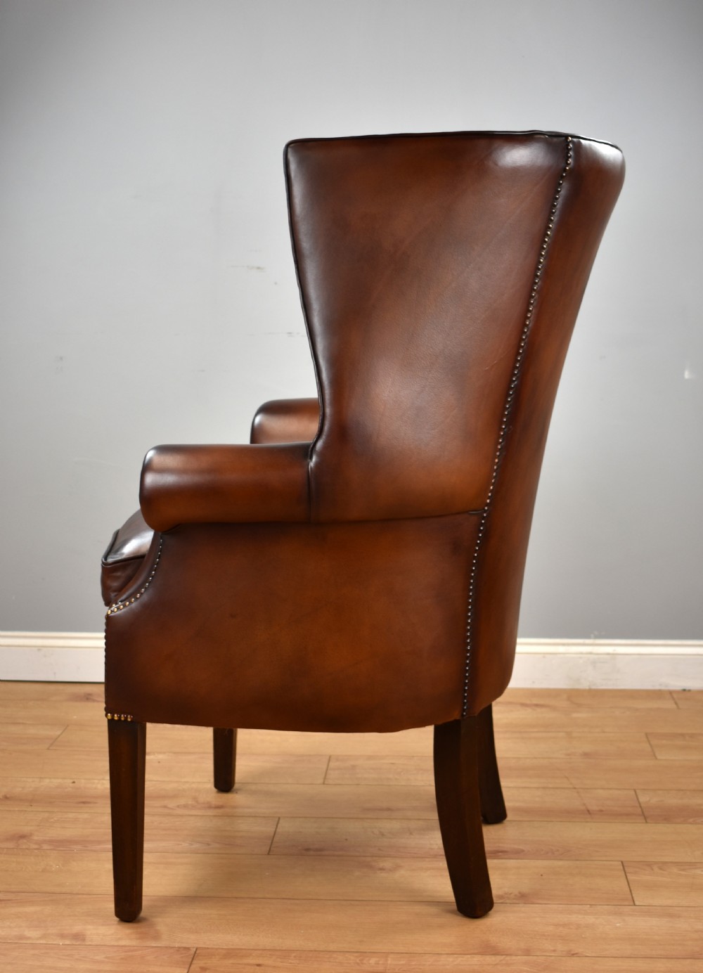 Antique Hand Dyed Leather Barrel Back Armchair View XII