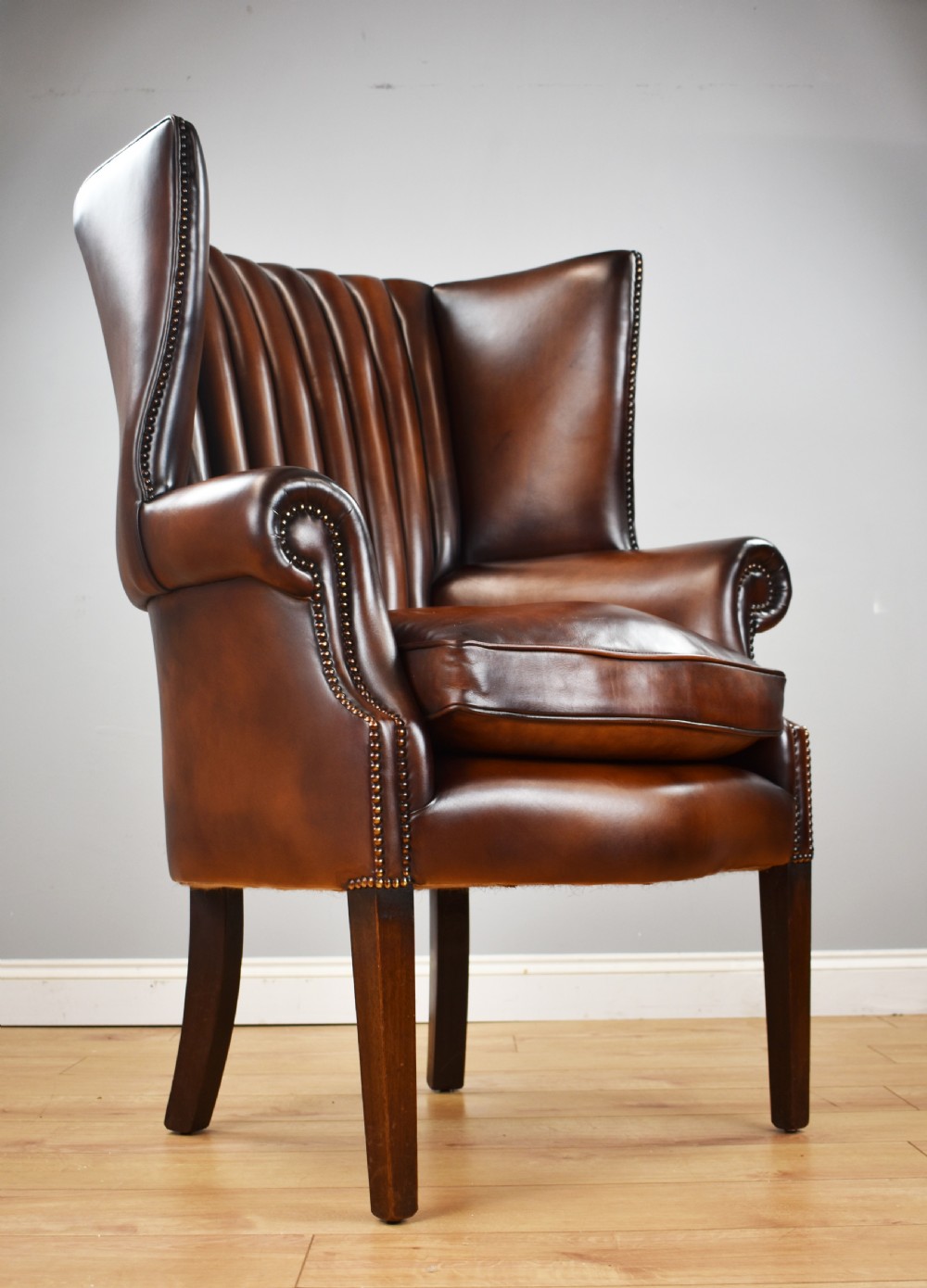 Antique Hand Dyed Leather Barrel Back Armchair View XIII