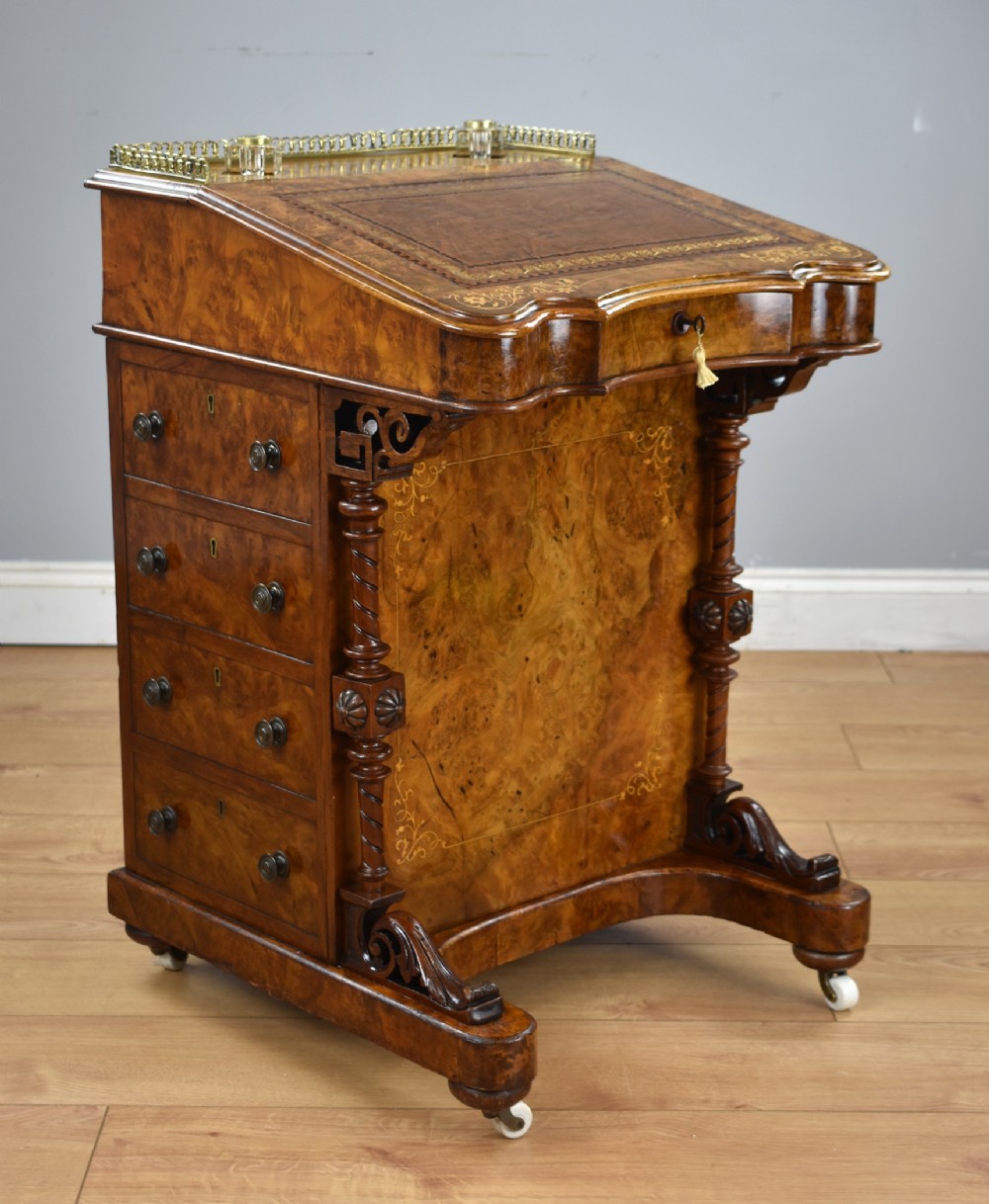 Victorian Inlaid Burr Walnut Davenport