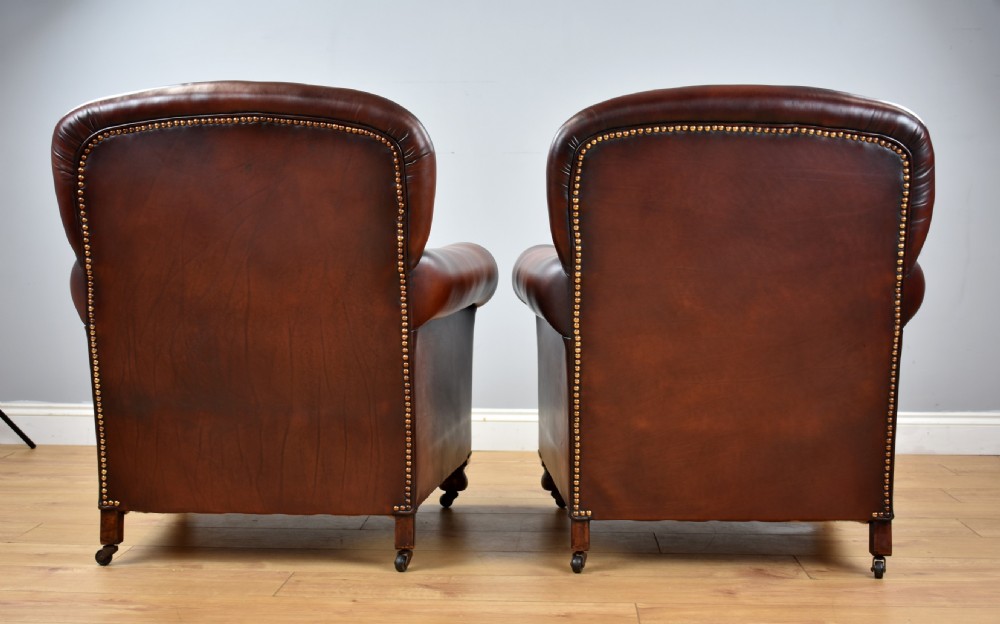 Pair Hand dyed Honey Brown Leather Armchairs View VI
