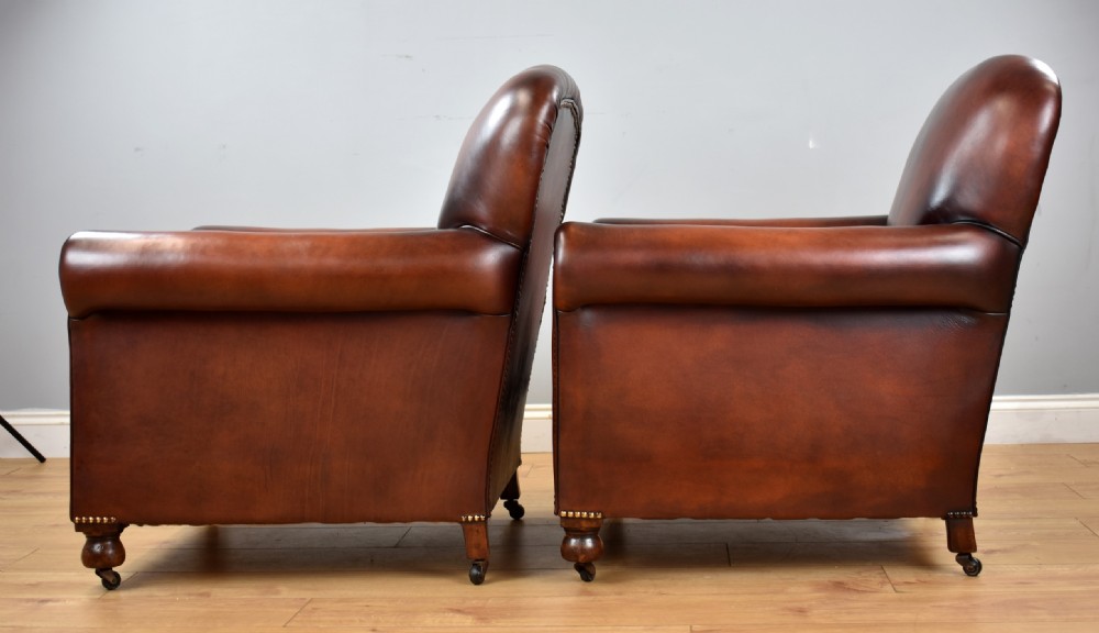 Pair Hand dyed Honey Brown Leather Armchairs View IX
