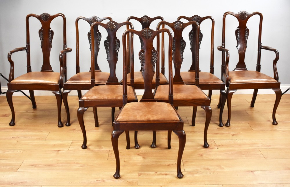 Set of 8 Queen Anne Style Mahogany Dining Chairs