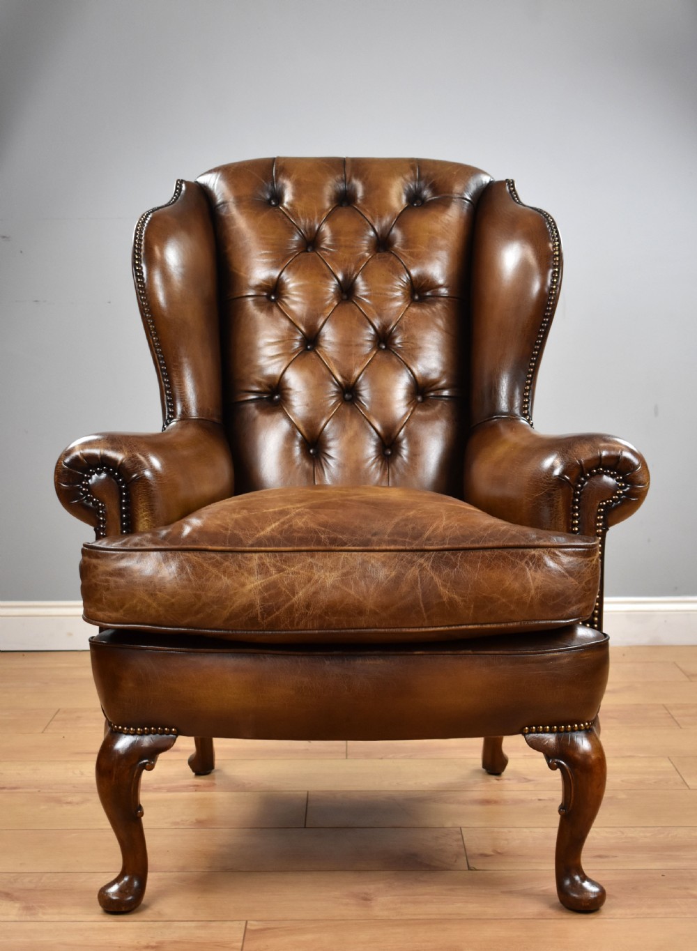 Antique Hand Dyed Leather Wing Back Armchair View II