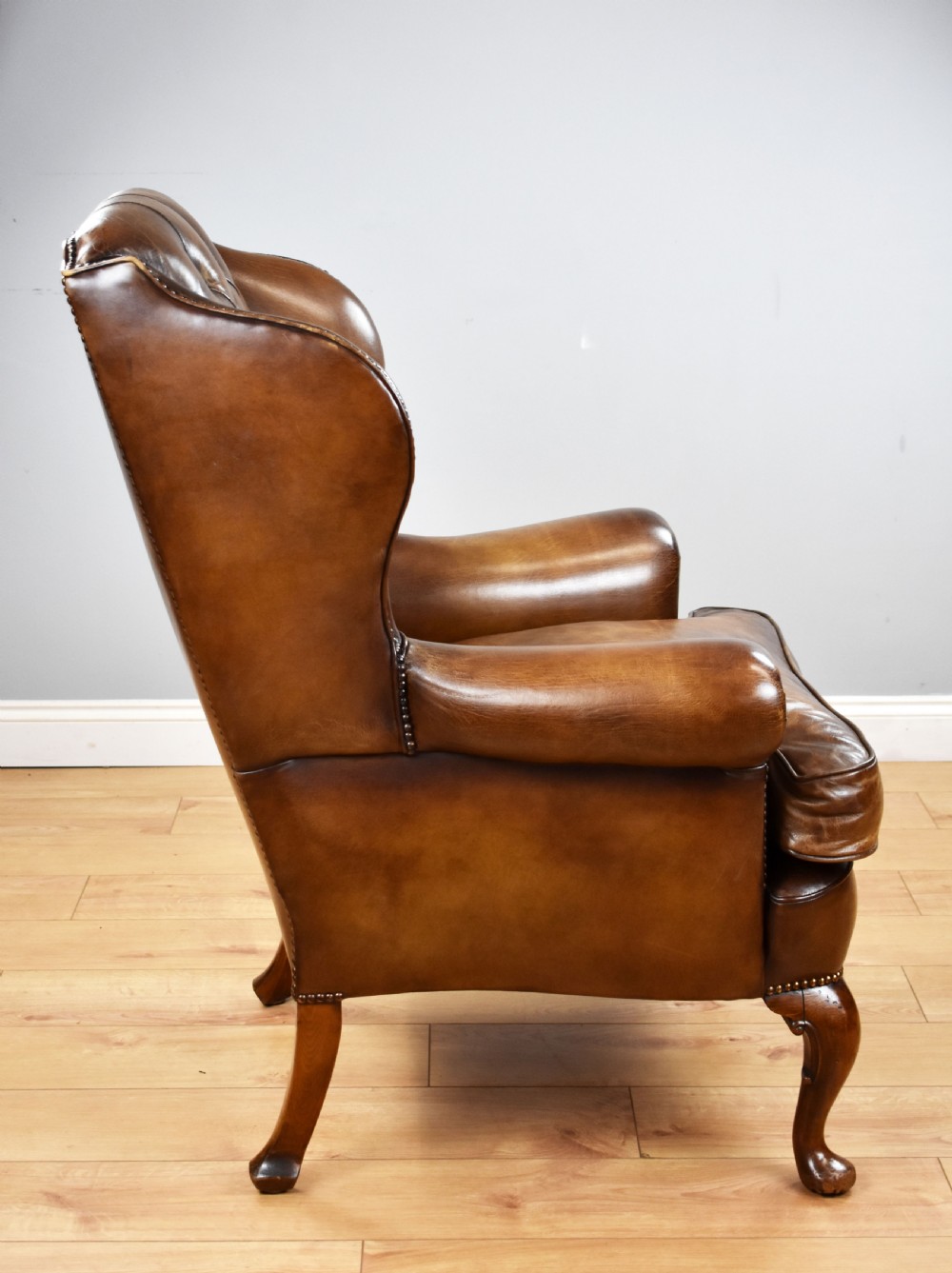 Antique Hand Dyed Leather Wing Back Armchair View III