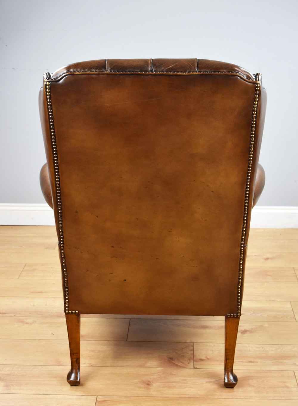 Antique Hand Dyed Leather Wing Back Armchair View IV