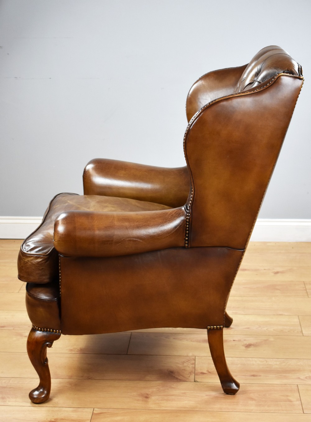 Antique Hand Dyed Leather Wing Back Armchair View V