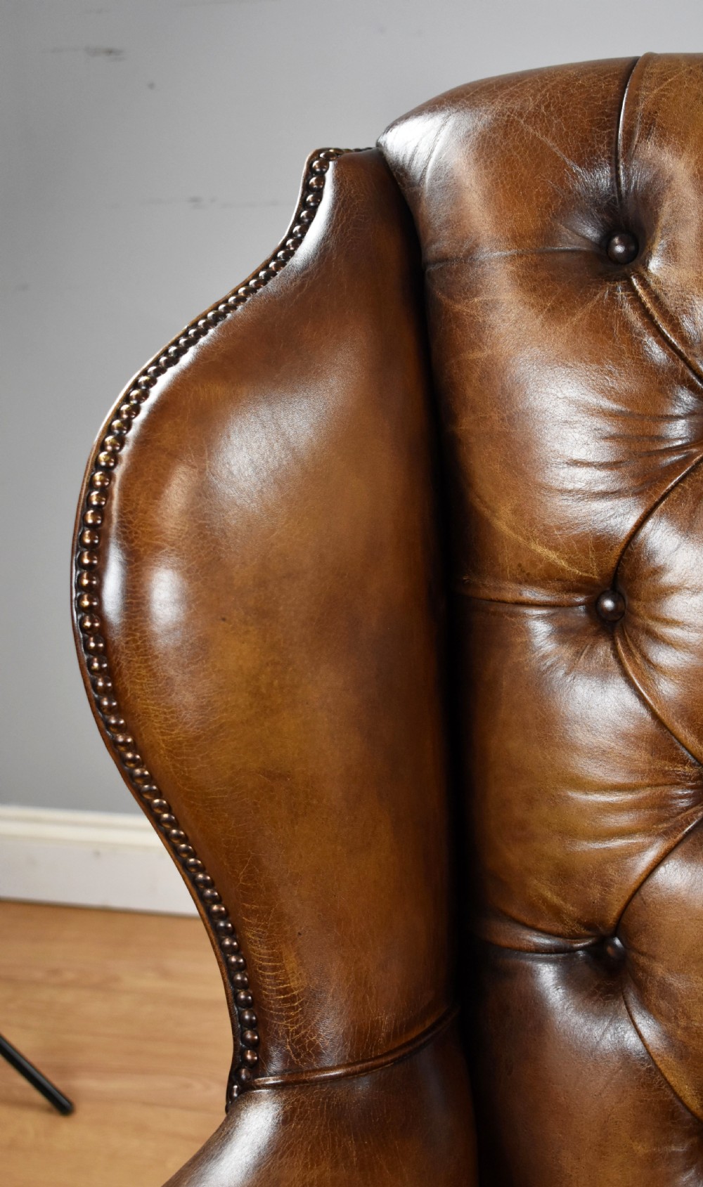 Antique Hand Dyed Leather Wing Back Armchair View VI
