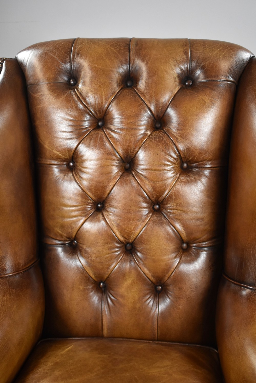 Antique Hand Dyed Leather Wing Back Armchair View VII