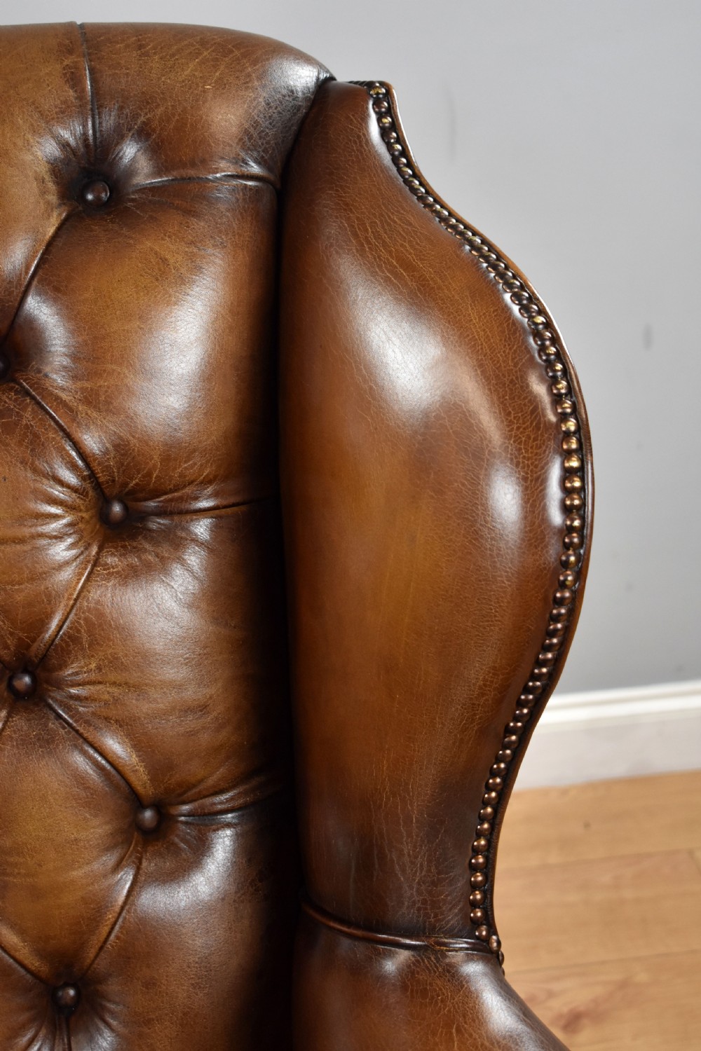Antique Hand Dyed Leather Wing Back Armchair View VIII