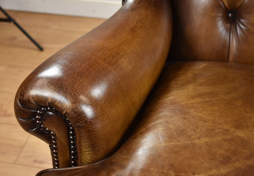 Antique Hand Dyed Leather Wing Back Armchair View IX