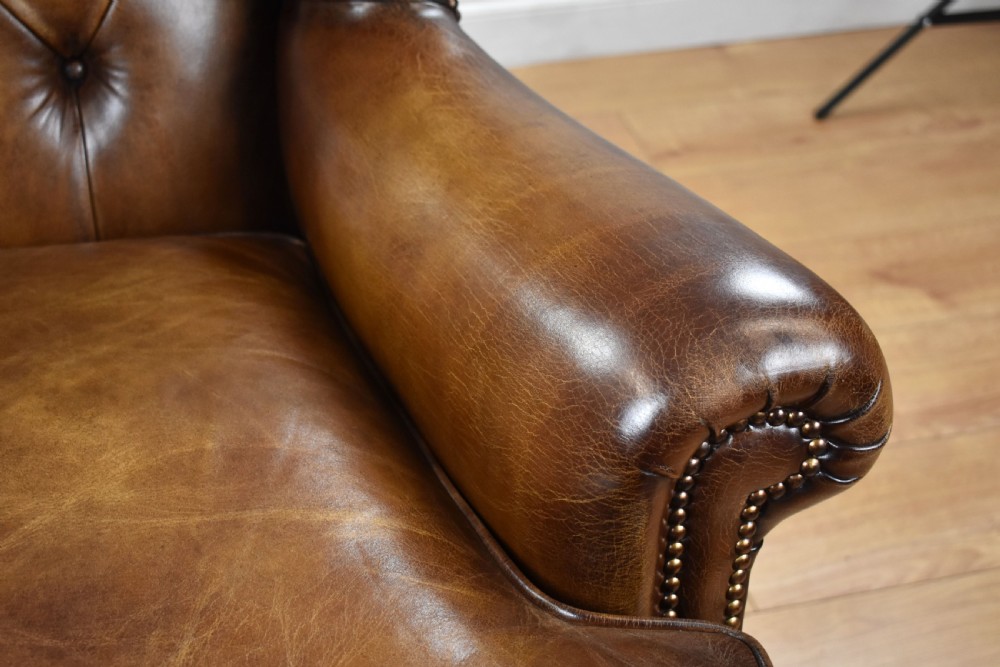 Antique Hand Dyed Leather Wing Back Armchair View XI