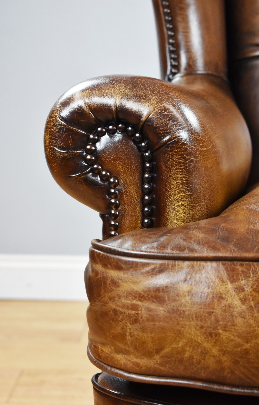 Antique Hand Dyed Leather Wing Back Armchair View XII