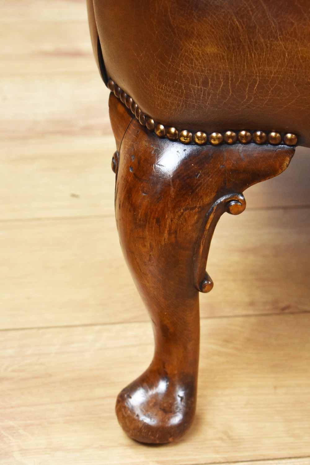 Antique Hand Dyed Leather Wing Back Armchair View XIII