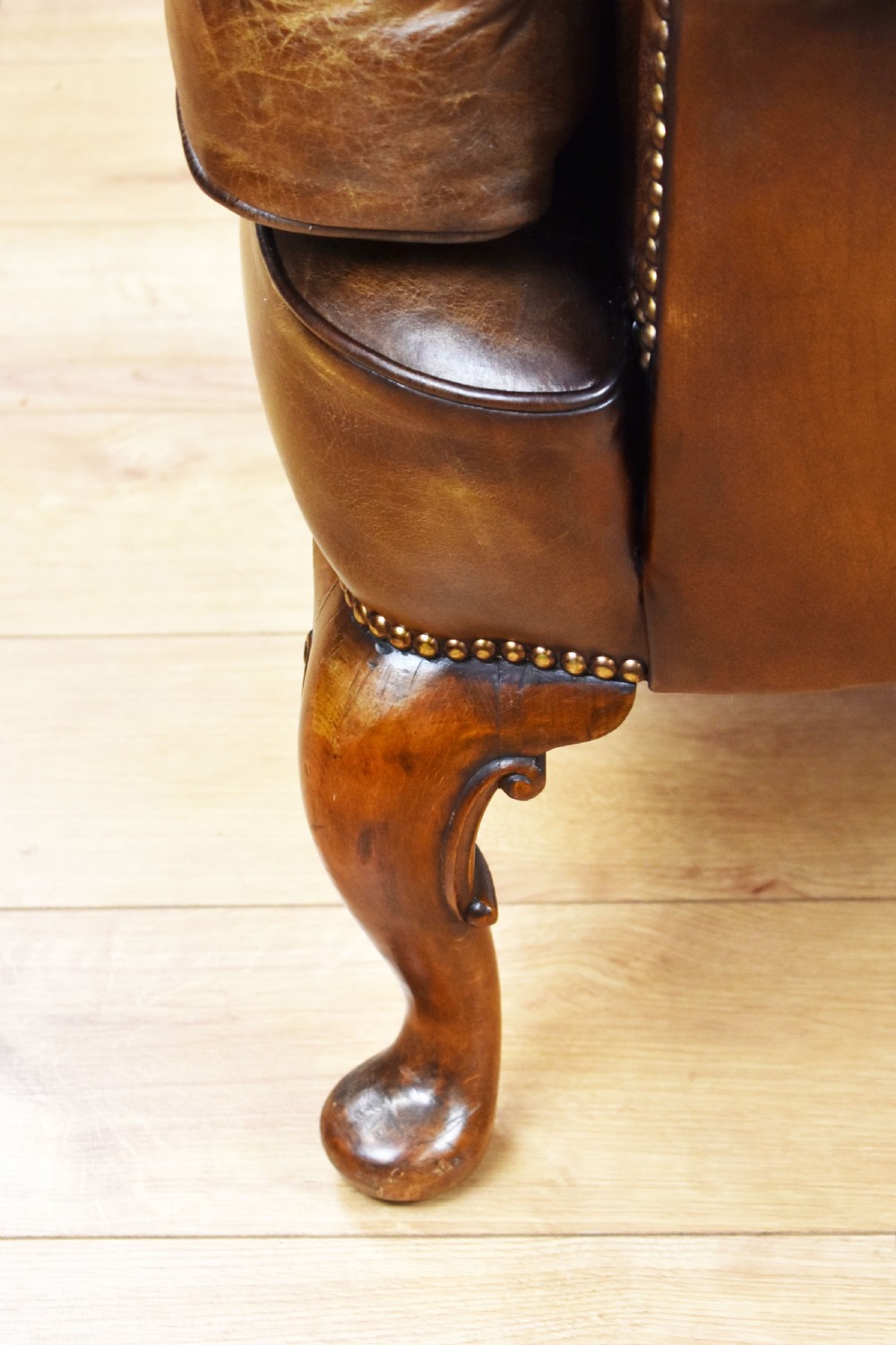 Antique Hand Dyed Leather Wing Back Armchair View XV