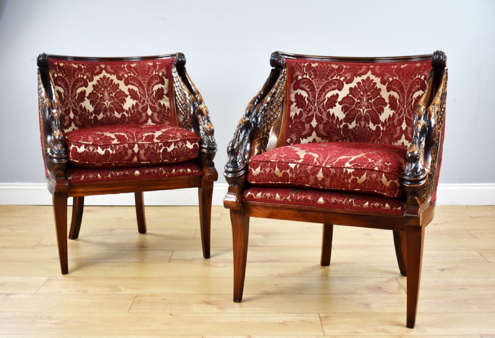 Pair of French Empire Style Tub Chairs