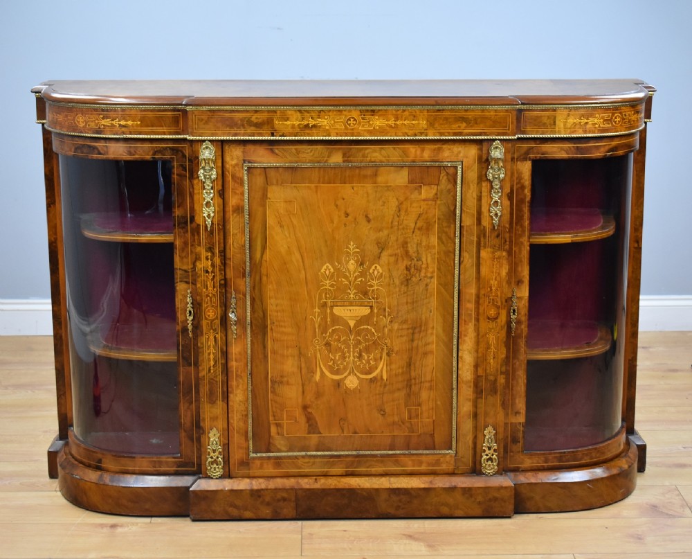Victorian Burr Walnut Inlaid Credenza