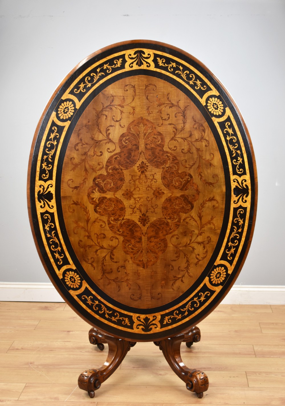 Victorian Burr Walnut & Marquetry Oval Breakfast Table