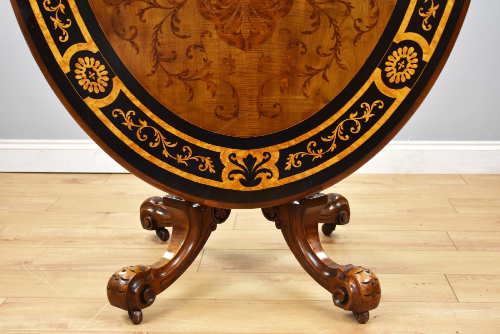 Victorian Burr Walnut & Marquetry Oval Breakfast Table View V